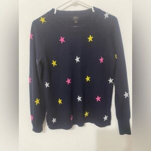 J.Crew long-sleeve everyday cashmere crewneck sweater in stars- NAVY CITRON PINK